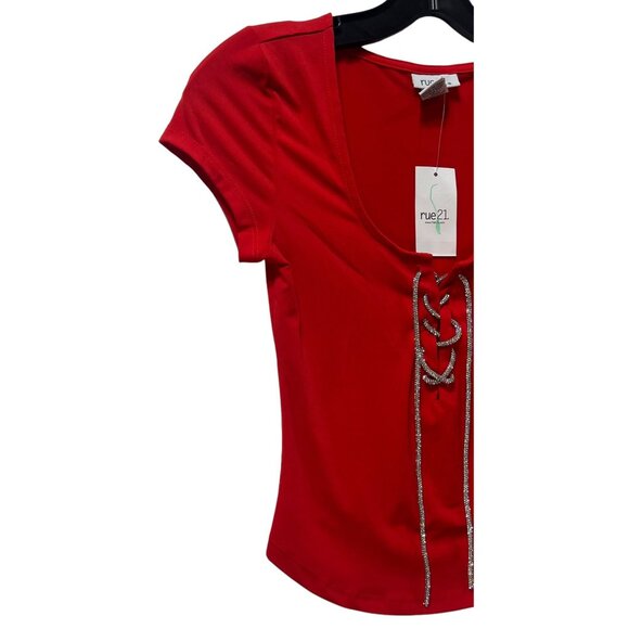 Rue 21 - Women's Short Sleeve V Neck Top - Red - Small - Picture 11 of 12